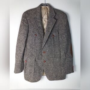 Ralph Lauren Harris Tweed Vintage Wool 70s Jacket Suede Elbow Rare Size 42